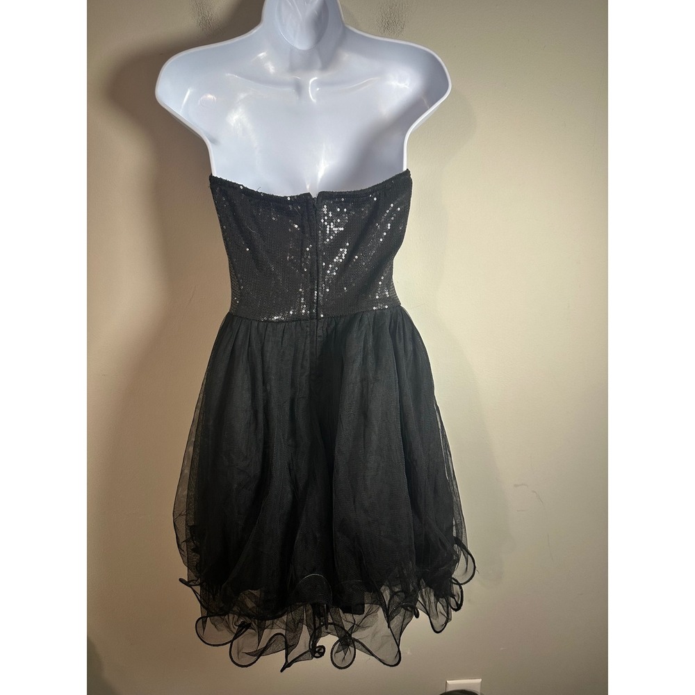 Forever 21 Black Sequin Tulle Strapless Sweetheart Mini Dress Y2K Medium - Picture 4 of 6